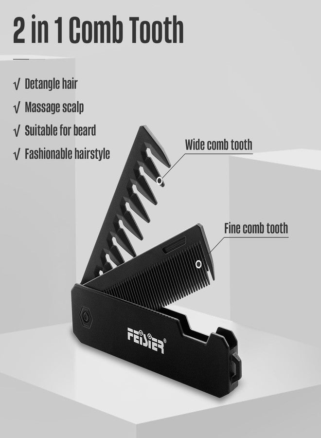 FEISIER Folding Hair Comb for Men, Pocket Comb with Fine & Wide Tooth,Styling Comb for Travel and Everyday Grooming Combing Hair,Beard or Mustache - Image 2